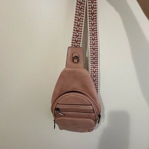 Pink Sling Bag with Patterned Strap